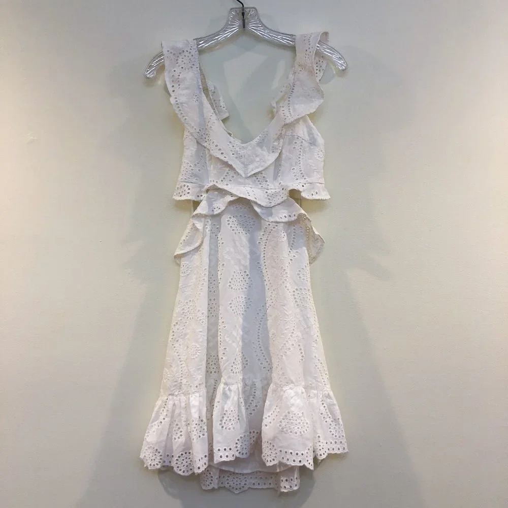 ASTR The Label Bohemian Classic Cutout Ruffle Eyelet Mini Dress Women's Small - Picture 2 of 9